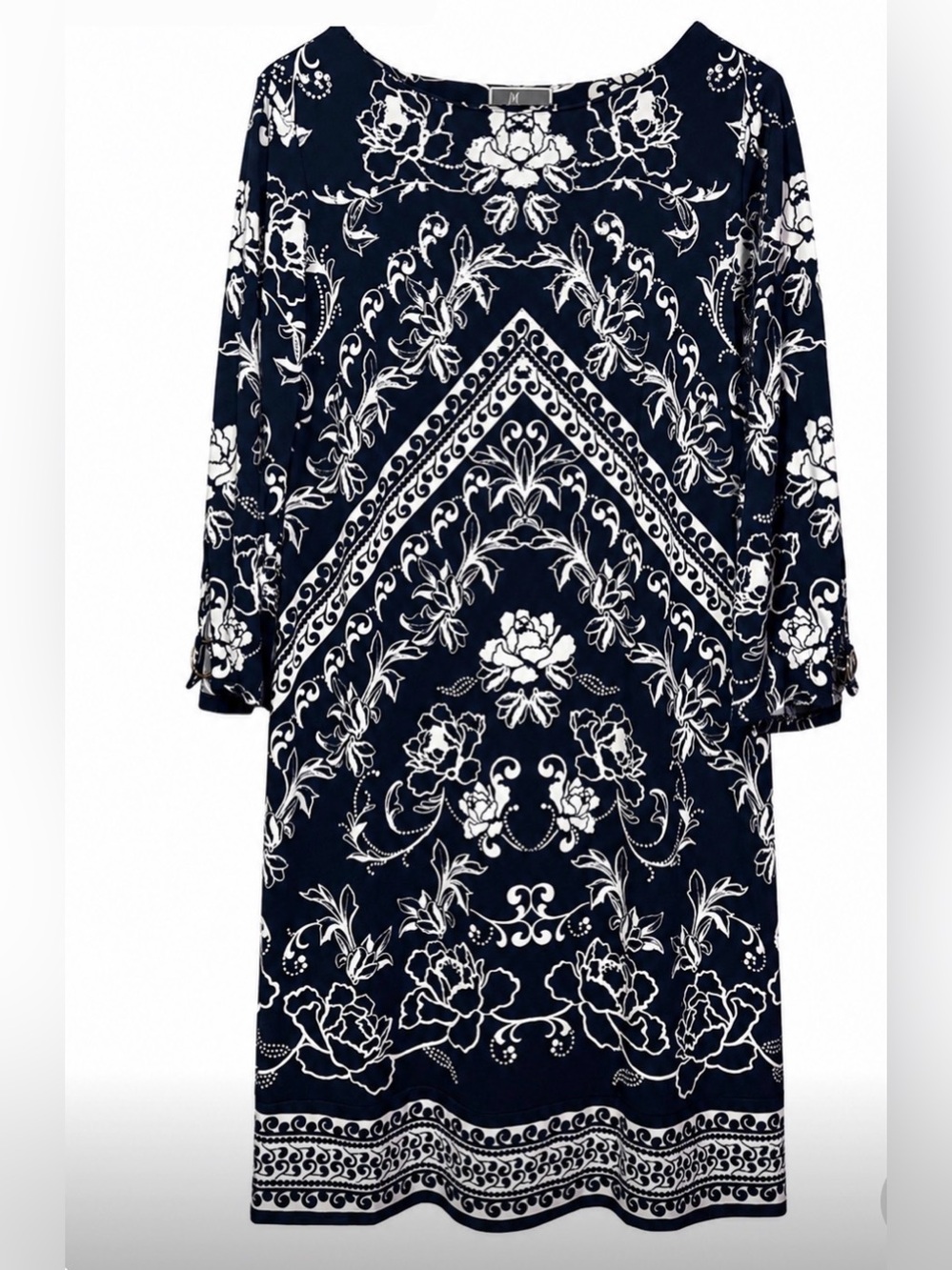 JM Collection Black and White Floral Long-Sleeve Shift Dress